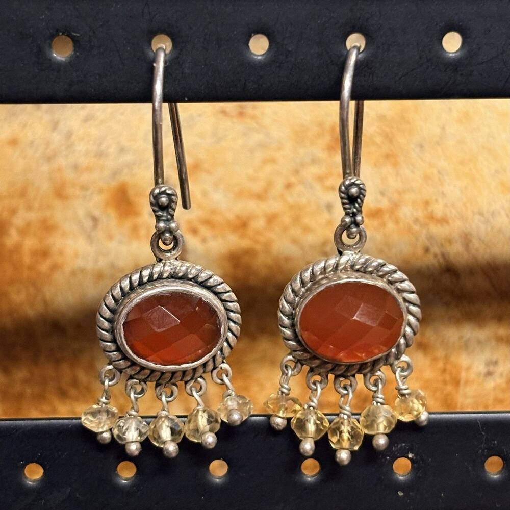 Douglas Paulus DP Earrings Sterling Silver, Carnelian & Citrine Bead Dangle/Drop